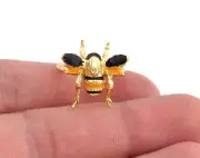 Bee Textured Ring Animal Adjustable Enamel Filled Shiny gold Plated Brass 4598