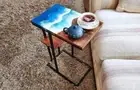 WOOD & OCEAN PATTERN EPOXY RESIN END TABLE, SIDE TABLE ,COFFEE TABLE WITH STAND