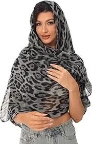 [VJHX] Leopard Print Shawls and Wraps for Womens Cheetah Hijab Scarf Voile Sheer Beach Scarves Sunscreen Head Shawl