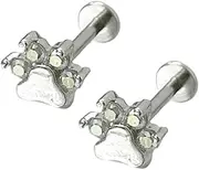 [Niaspi] 16G Cute Paw Print Labret Cartilage Studs Earrings for Women Men Unisex Stainless Steel AB Crystal Small Cat Dog Kitten Animal Pet Tragus Monroe Helix Barbell Studs Lip Nose Ring Halloween Jewelry
