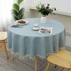 Round Dining Table Cover TPU Table Mat Cotton Linen Tablecloth Home Decoration