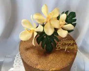 Tropical Orchid Cake Topper Artificial Silk Flowers Yellow