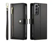 Samsung Galaxy S21 Wallet Case with Zipper Credit Card Holder RFID Blocking-Black