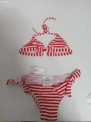Jacadi Red and White Striped 2 Piece Swimsuit 4Y