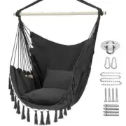 Unbranded Hammock Chair Hanging Rope Swing+2-Cushions 500lbs. Capacity Dark Grey
