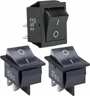 KLVN 3Pcs 2 Position Rocker Toggle Switch ON/Off AC 125V/20A 250V/16A for Boat DPST 4 Pins KCD2-201(Black)