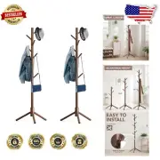 Elegant Wooden Tree Coat Rack Stand - 2 Pack with 8 Hooks & Adjustable Heights