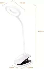 WHITE Clip On Reading Light Rechargeable Flexible Goose-neck Cordless Dim-able