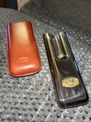 Dalvey leather Steel 2 cigar holder Harrods Knightsbridge London Vintage
