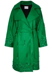 IN The Mood For Love Cigar Crystal-embellished Faux Leather Coat - Green - S S