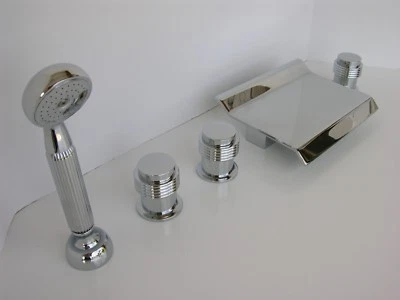 5 Piece Chrome Tub Waterfall Faucet Free Ship Roman Bath Diverter AllBrass Ci