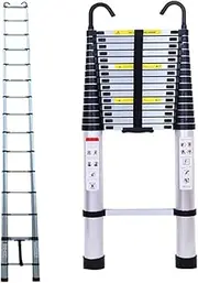 Telescopic Ladder 6.2M/20.35ft Aluminium Extension Telescopic Ladder Multi-Purpose Foldable Ladders and Roof Hook Portable Space-Saving EN 131 Certificate Max Load 150kg/330lb for