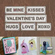 Valentine’s Day Block Sentiment Words Cutting Dies – Be Mine Kisses Love Hugs +