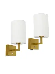Maya 1 Light Wall Bracket in Brass with White Fabric, 2 Pack