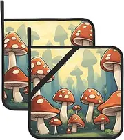 Cartoon Mushrooms Potholders BBQ Pot Holders for Heat Resistant Potholder, Hot Pads,Cooking Baking(2-Pack)