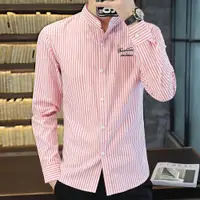 在飛比找ETMall東森購物網優惠-韓版潮流長袖休閑刺繡立領襯衫