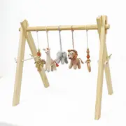 Activity Wooden Play Gym with Handmade Hanging Rattle Crochet Lion Toys Set