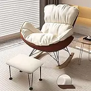VERYMUSH Rocking Chair with Footrest Modern Comfy Recliner Chair Furniture Leisure Chair,Lazy Home Single Sofa Adult Balcony Lounge Rocking Chair(Off-White+Brown)