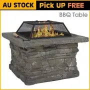 Fire Pit BBQ Table Stone Base Patio Heater Grill Firepit Garden Decor Party