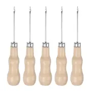 5pcs Handwork Sewing Awl Reed Wood Hook Head Leather Punch Hole Tool, Log Color
