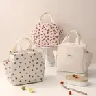 Corduroy Lunch Box Storage Bag with Side Pockets Picnic Handbag for Outdoor