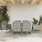Garden Dining Set Table and Chairs Grey and Black Poly Rattan and Steel vidaXL