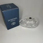Bohemian Crystal egg-shaped candy/avocado dish in 2 parts, uneven rim