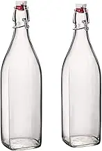 Bormioli Rocco 33.75oz Swing Bottle (Set of 2) - Reusable Glass with Airtight Leakproof Swing Tops, BPA-Free Office Water Bottle, Great for Homemade Syrups, Dressings, Infused Oils, Fresh Juices
