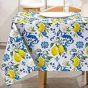 Lemon Tablecloth Rectangle Italian Lemons Fabric Table Cloth Waterproof Washable Spring Summer Lemon Table Cover for Picnic Dinner Table Home Kitchen Party Decoration, 60 x 104 Inch