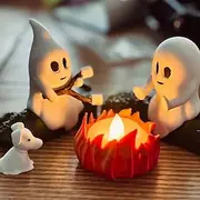 Halloween Deco Lights Ghost Campfire Gathering Spooky Halloween Decor Cute Ghost Figurine Set Campfire Display Haunted Ghost Scene Ghost adventures
