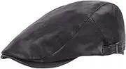 [Lifup] Men Women Newsboy Flat Cap PU Leather Gatsby Ivy Beret Cap, Black 3, One Size