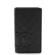 Chanel Cambon Line Coco Mark Bifold Long Wallet Soft Calf Leather Enamel Black A