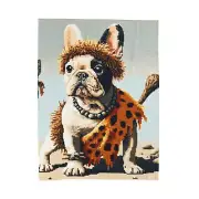 Velveteen Plush Blanket Vintage Style Retro Pixel Art French Bulldog Caveman
