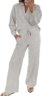 [EVALESS] Two Piece Sets for Women Lounge Sets V Neck Sweatshirt Wide Leg Sweatpants Women Outfits