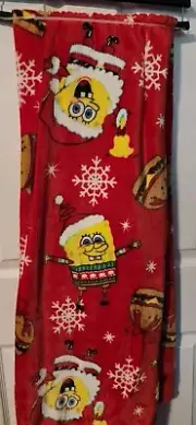 SpongeBob Nickelodeon Red ￼Christmas Plush Throw Blanket Crabby Patties