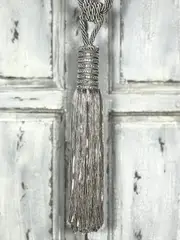 Pair 2 pieces Curtain Tie Backs - 36cm Tassel with Diamante Encrusted Top - Silver