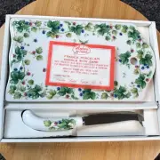 Andrea by Sadek Porcelain Cheese Board & Knife Set Made in Japan Vineyard Boxed