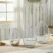 Bunny Hop Chicken Wire Egg Shaped Baskets Set of 3 Sizes
