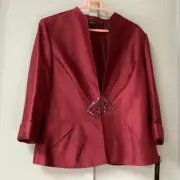 Preston & York Size 14 Sequins Hook Lined Suit Blazer Red Burgundy Satin New