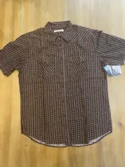 Volcom Men's Tailored Western Shirt Large Brown Button Down Short Sleeve! New!