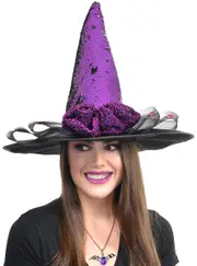 Reversible Purple Sequin Deluxe Witch Costume Hat