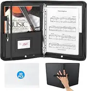 Music Folder A4, PU Black Choir Folder with 30 Transparent Pockets A4, Choir Folder for Music Notes with Hand Strap, Music Folder with Inner Pocket, Music Folder for Sheet Musicians