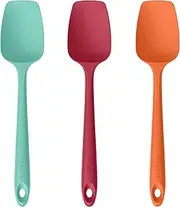 U-Taste Silicone Cooking Spoon Spatulas: 315℃ Heat Resistant BPA-Free Flexible Rubber Spoonula, Kitchen Baking Bowl Scraper Utensils for Mixing Scooping in Nonstick Pan (Set of 3, Colorful)
