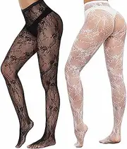 [MOSIERRY] Fishnet Tights Black Tights Pattern Women's Tights Lace Black Sexy High Stockings