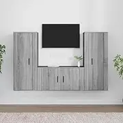 TV Cabinet Set Grey Sonoma Engineered Wood, Entertainment Center for Living Room, Media Storage Shelf, Television Stands, Modern Style, 3 Piece