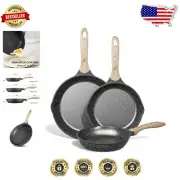 Versatile 3-Pc Nonstick Frying Pan Set - Granite Coating for Healthier Cooking