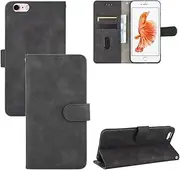 TiHen Compatible for iPhone 6S Plus Wallet Case PU Leather Magnetic Flip Kickstand Cover with Wrist Strap, Cards Holder+Temper Glass Screen Protector*2-Black