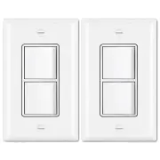 2 Pack Double Rocker Light Switch, Single Pole Combination Interrupter, 15A 1...
