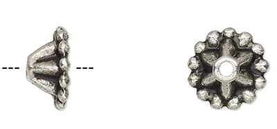 Bead Cap, 24 Antiqued Silver Pewter 8x4mm Bead Caps to Fit 6-8mm Beads