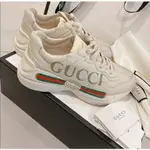 雅妃二手精品 GUCCI RHYTON LOGO 復古 經典厚底老爹鞋 象牙米白色 528892